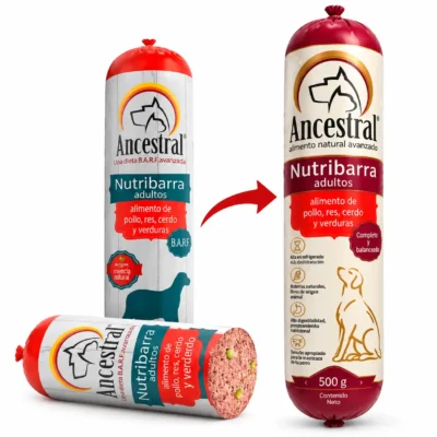 Comparación de empaque Nutribarra Ancestral (1) BARRA ANCESTRAL POLLO 500GR